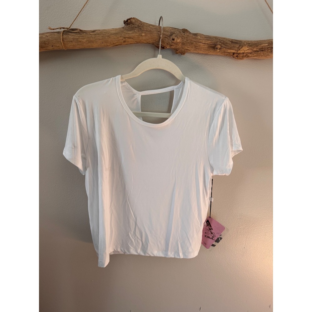 Athletex Womens White Short Sleeve Back Cutout Activewear T-Shirt Small‎